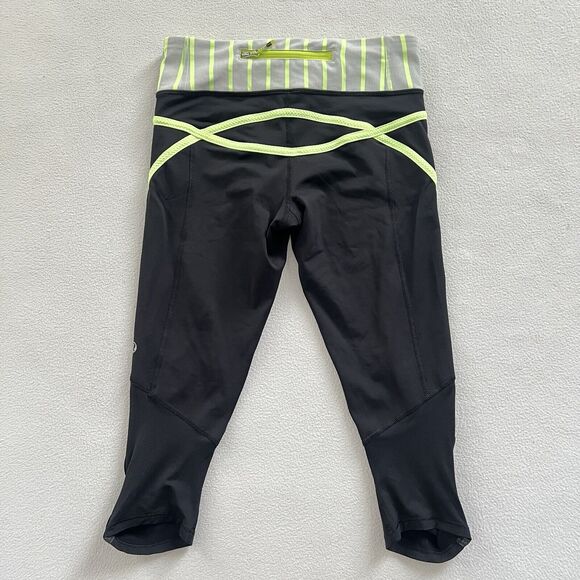 Lululemon Run Pace Crop Black Deauville Stripe Clear Mint Light Grey Pant 4 - Picture 10 of 11